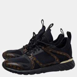 Pre Owned Louis Vuitton Black Leather and Monogram Canvas Trainers Sneakers Size 39