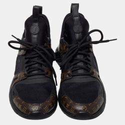 Pre Owned Louis Vuitton Black Leather and Monogram Canvas Trainers Sneakers Size 39