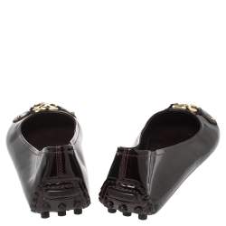 Pre Owned حذاء باليرينا فلات أوكسفورد لوي فيتون جلد لامع عنابي مقاس 38