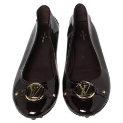 Pre Owned حذاء باليرينا فلات أوكسفورد لوي فيتون جلد لامع عنابي مقاس 38