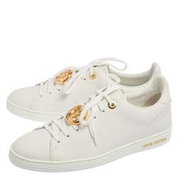 Louis Vuitton White Leather Frontrow Metal Logo Lace Up Sneakers Size 39