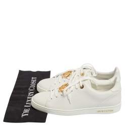 Louis Vuitton White Leather Frontrow Metal Logo Lace Up Sneakers Size 39