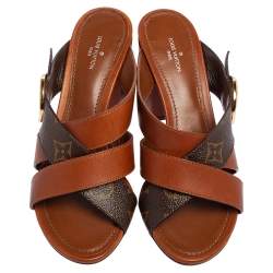 Louis Vuitton Brown Monogram Canvas and Leather Horizon Mule Sandals Size 37