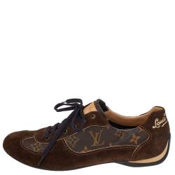 Louis Vuitton Brown Suede And Monogram Canvas Energie Low Top Sneakers Size 40