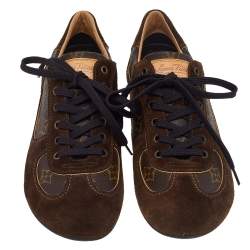 Louis Vuitton Brown Suede And Monogram Canvas Energie Low Top Sneakers Size 40