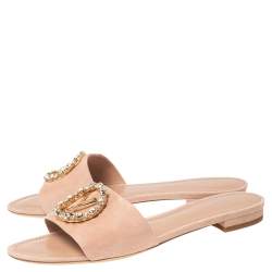 Pre Owned Louis Vuitton Pink Suede Crystal Madeleine Flat Mules Size 41