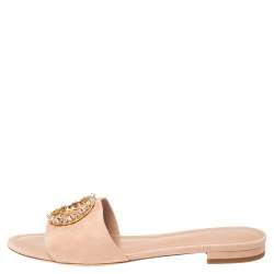 Pre Owned Louis Vuitton Pink Suede Crystal Madeleine Flat Mules Size 41
