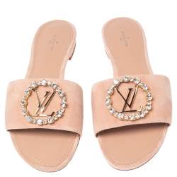 Pre Owned Louis Vuitton Pink Suede Crystal Madeleine Flat Mules Size 41