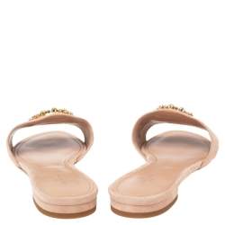 Pre Owned Louis Vuitton Pink Suede Crystal Madeleine Flat Mules Size 41