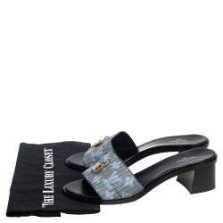 مملوكة مسبقًا Louis Vuitton Blue LV Pop Monogram Canvas Lock It Slide Sandals Size 41