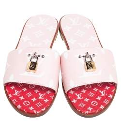 مملوكة مسبقًا Louis Vuitton Pink Reverse Monogram Canvas Lock It Flat Slide Sandals Size 40