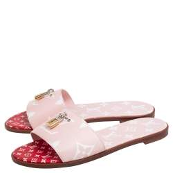 مملوكة مسبقًا Louis Vuitton Pink Reverse Monogram Canvas Lock It Flat Slide Sandals Size 40