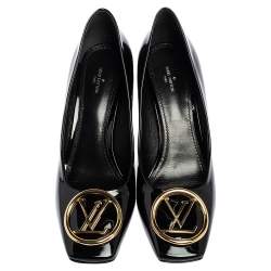 Pre Owned Louis Vuitton Black Patent Leather Madeleine Logo Block Heel Pumps Size 41