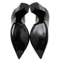 Pre Owned Louis Vuitton Black Leather  Monogram Canvas Pointed Toe Pumps Size 36.5