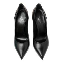 Pre Owned Louis Vuitton Black Leather  Monogram Canvas Pointed Toe Pumps Size 36.5