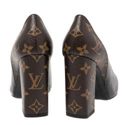 Pre Owned Louis Vuitton Black Leather  Monogram Canvas Pointed Toe Pumps Size 36.5