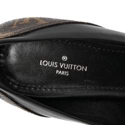 Pre Owned Louis Vuitton Black Leather  Monogram Canvas Pointed Toe Pumps Size 36.5