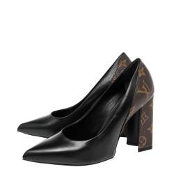Pre Owned Louis Vuitton Black Leather  Monogram Canvas Pointed Toe Pumps Size 36.5