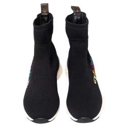 مملوكة مسبقًا Louis Vuitton Black Knit Fabric High Top Sneakers Size 37