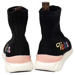 مملوكة مسبقًا Louis Vuitton Black Knit Fabric High Top Sneakers Size 37