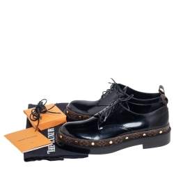 Louis Vuitton Black/Brown Monogram Canvas And Patent Leather Oxfords Size 39