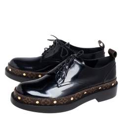 Louis Vuitton Black/Brown Monogram Canvas And Patent Leather Oxfords Size 39