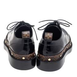 Louis Vuitton Black/Brown Monogram Canvas And Patent Leather Oxfords Size 39