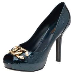 مملوكة مسبقًا حذاء كعب عالى لوى فيتون كلوديا فيرنيه أخضر مونوغرامي مقدمة مفتوحة مقاس 39.5