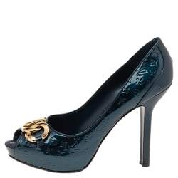 مملوكة مسبقًا حذاء كعب عالى لوى فيتون كلوديا فيرنيه أخضر مونوغرامي مقدمة مفتوحة مقاس 39.5