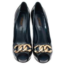 مملوكة مسبقًا حذاء كعب عالى لوى فيتون كلوديا فيرنيه أخضر مونوغرامي مقدمة مفتوحة مقاس 39.5