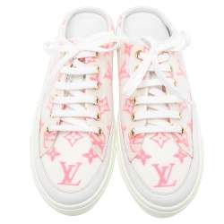 مملوكة مسبقًا Louis Vuitton Pink/White Monogram Mesh And Leather Stellar Open Back Sneakers Size 38.5