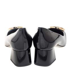 مملوكة مسبقًا حذاء كعب عالي لوي فيتون جلد لامع أسود مزين ماديلين مقدمة مربعة مقاس 39