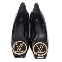 مملوكة مسبقًا حذاء كعب عالي لوي فيتون جلد لامع أسود مزين ماديلين مقدمة مربعة مقاس 39