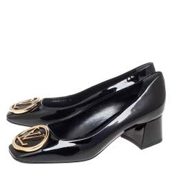 مملوكة مسبقًا حذاء كعب عالي لوي فيتون جلد لامع أسود مزين ماديلين مقدمة مربعة مقاس 39