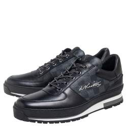 مملوكة مسبقًا Louis Vuitton Damier Graphite Coated Canvas and Black Leather Harlem Low-Top Sneakers Size 40