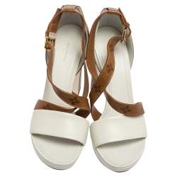 Pre Owned Louis Vuitton White/Brown Monogram Canvas and Leather Matchmake Sandals Size 39.5