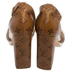 Pre Owned Louis Vuitton White/Brown Monogram Canvas and Leather Matchmake Sandals Size 39.5