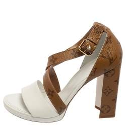 Pre Owned Louis Vuitton White/Brown Monogram Canvas and Leather Matchmake Sandals Size 39.5