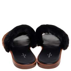 Pre Owned Louis Vuitton Brown/Black Mink Fur Lock It Flat Sandals Size 40