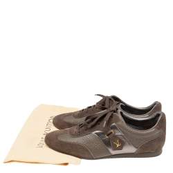 Pre Owned حذاء رياضي لوي فيتون جلد وسويدي بني منخفض من أعلى مقاس 38
