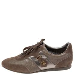 Pre Owned حذاء رياضي لوي فيتون جلد وسويدي بني منخفض من أعلى مقاس 38