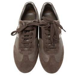 Pre Owned حذاء رياضي لوي فيتون جلد وسويدي بني منخفض من أعلى مقاس 38