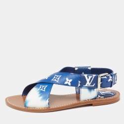 مملوكة مسبقًا Louis Vuitton Blue/White Monogram Coated Canvas Palma Flat Sandals Size 37.5