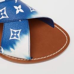 مملوكة مسبقًا Louis Vuitton Blue/White Monogram Coated Canvas Palma Flat Sandals Size 37.5