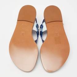 مملوكة مسبقًا Louis Vuitton Blue/White Monogram Coated Canvas Palma Flat Sandals Size 37.5