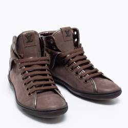 Pre Owned Louis Vuitton Brown Monogram Canvas & Nubuck Leather Brea Sneaker Boots Size 37