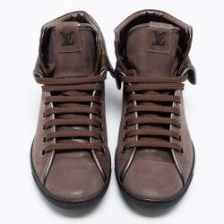 Pre Owned Louis Vuitton Brown Monogram Canvas & Nubuck Leather Brea Sneaker Boots Size 37