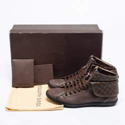 Pre Owned Louis Vuitton Brown Monogram Canvas & Nubuck Leather Brea Sneaker Boots Size 37