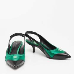 Pre Owned حذاء كعب عالي لوي فيتون أرشلايت جلد وشبك، ساتان أخضر/أسود فتحة كعب مقاس 38