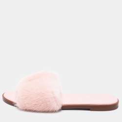 Louis Vuitton Pink Mink Fur Lock It Flat Slides Size 38 Louis Vuitton